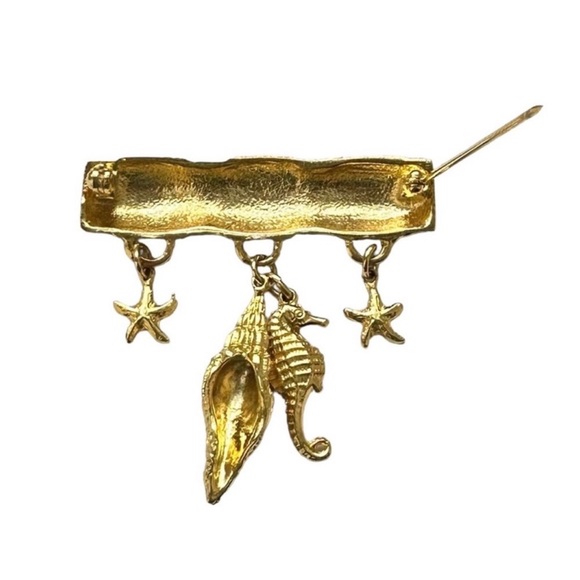 Vintage Navy Enamel and Goldtone Nautical Charm Bar Pin Brooch - Picture 5 of 8